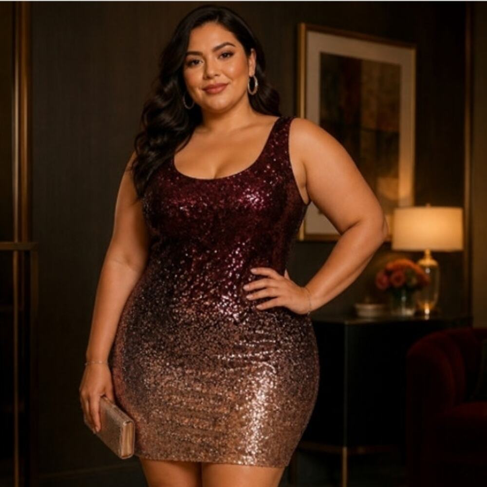 Speechless Maroon Red Shimmering Sequin Mini Fitted Formal Cocktail Dress SZ 15